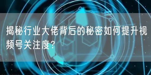 揭秘行业大佬背后的秘密如何提升视频号关注度？